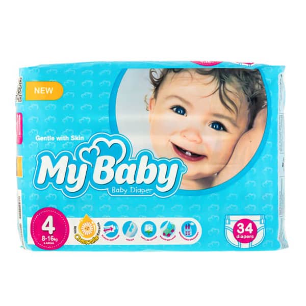 پوشک مای بیبی آبی سری مهربان با پوست سایز 4 بسته 34 عددی